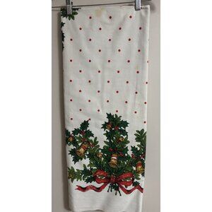 Vintage Christmas Printed Tablecloth Red Bows Ribbons Polka Dots 1950s Red Green